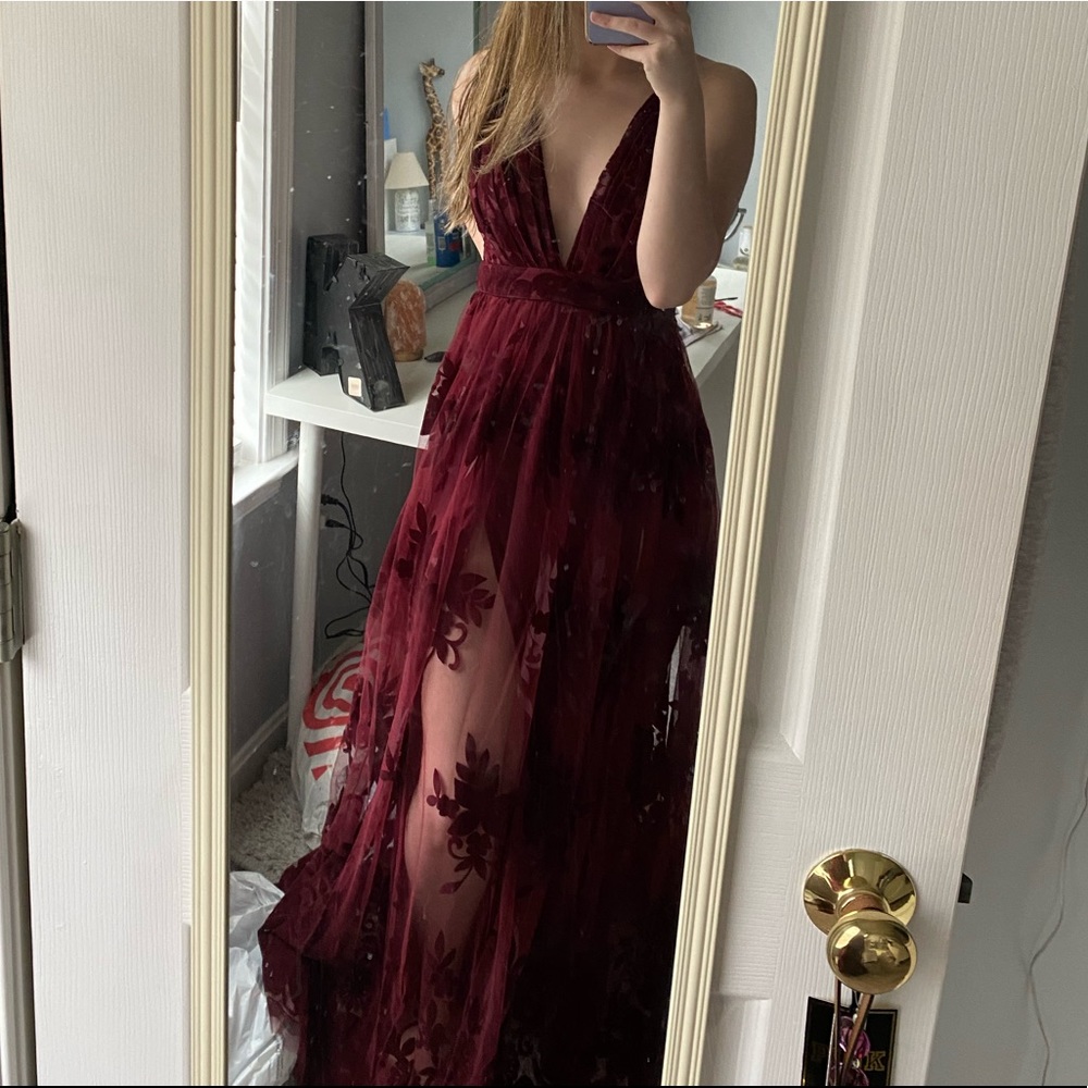 Burgundy Lace Prom Dress